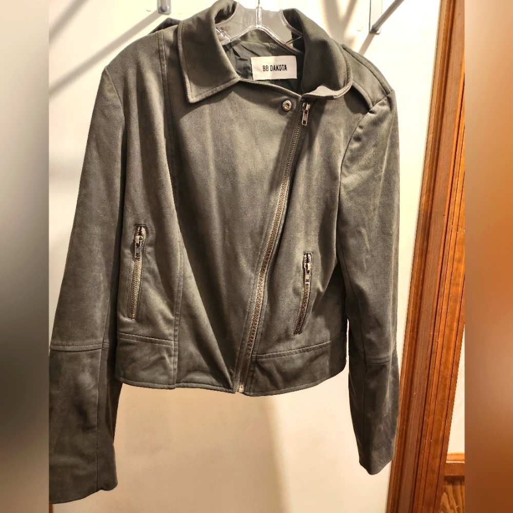 BB Dakota Faux Suede Green Moto Jacket-Size Medium